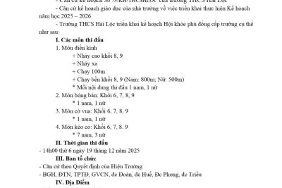 TRƯỜNG THCS HẢI LỘC, NINH BÌNH – KẾ HOẠCH TỔ CHỨC HỘI KHỎE PHÙ ĐỔNG TRƯỜNG THCS HẢI LỘC NĂM HỌC 2025 – 2026