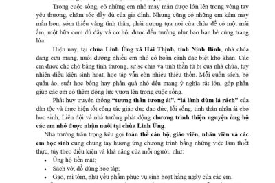 TRƯỜNG THCS HẢI LỘC, TỈNH NINH BÌNH – PHÁT ĐỘNG LỜI KÊU GỌI ỦNG HỘ THIỆN NGUYỆN DÀNH CHO CÁC EM NHỎ MỒ CÔI TẠI CHÙA LINH ỨNG XÃ HẢI THỊNH, TỈNH NINH BÌNH