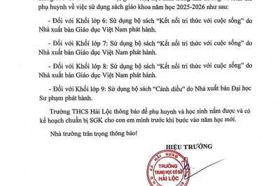 THÔNG BÁO: Về việc sử dụng Sách giáo khoa năm học 2025 – 2026